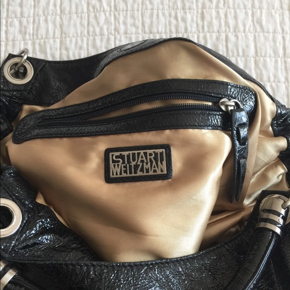 EUC Stuart Weitzman black hobo distressed patent leather satchel - Picture 4 of 14